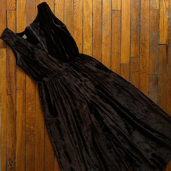 Vintage 70s Raymodes N.Y. Women's Brown Velvet Velour Wide Leg Onesie‎ Romper - Picture 6 of 7